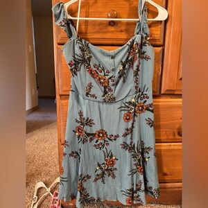 Lulu's Blue Floral Embroidered Mini Dress